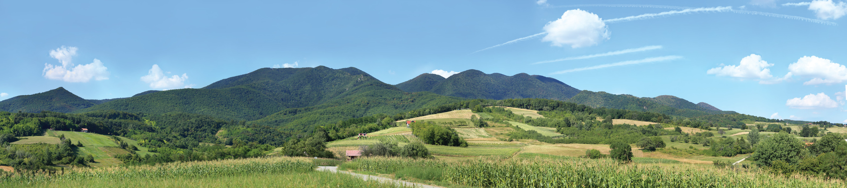 Panorama of Zagorske Gore – natural landscape of meadows and forests below Ivanščica