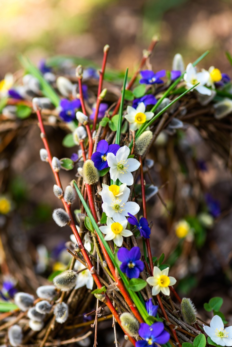 Pušleki od drijena, vrbe, lijeske i proljetnog cvijeća za Cvjetnicu u Belcu