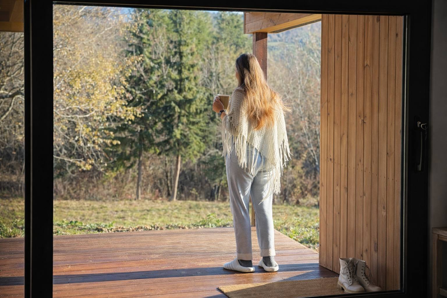 Jutarnja kava na drvenoj terasi iznad doline